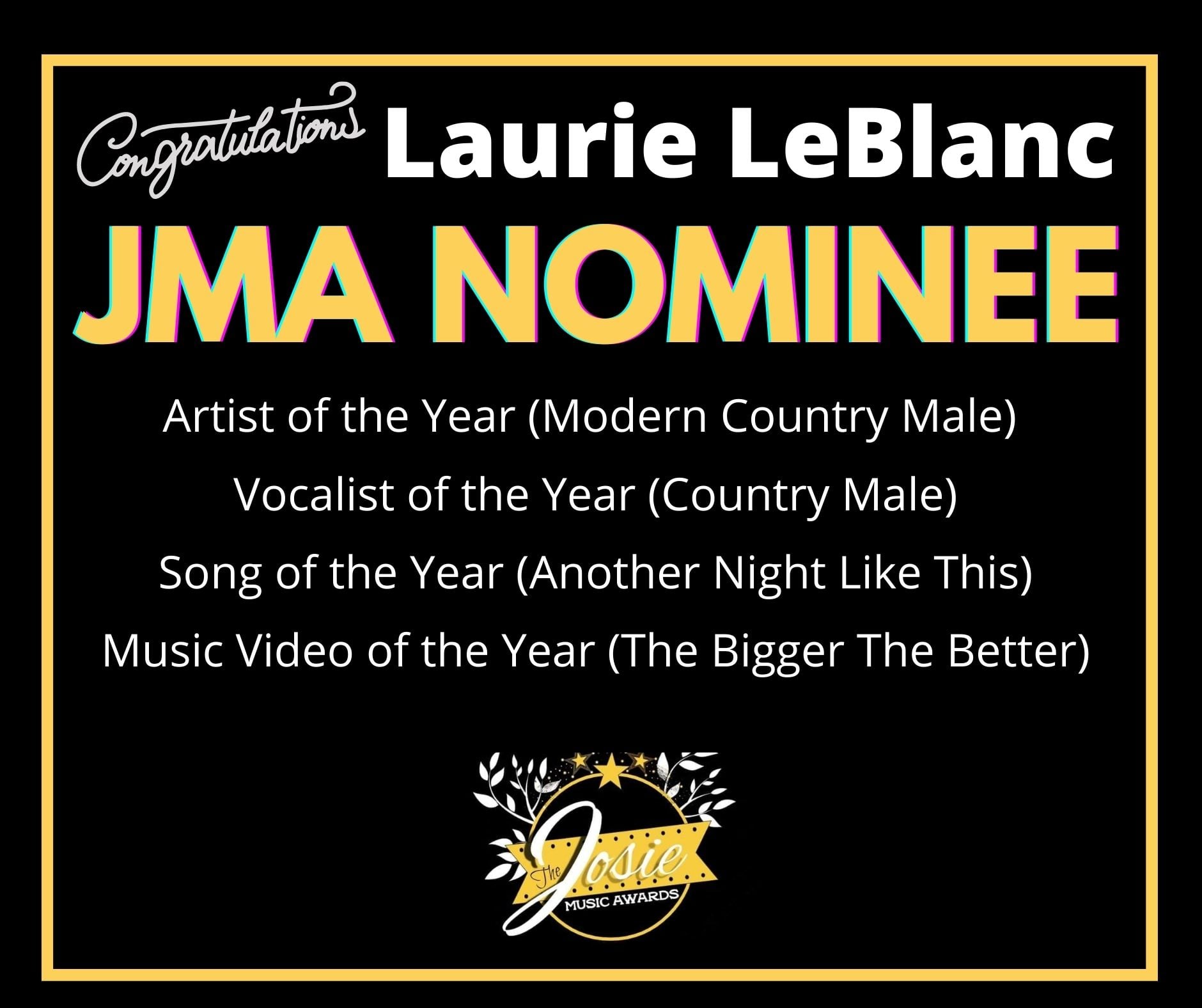 4 Nominations au 7e Josie Music Awards pour Laurie LeBlanc